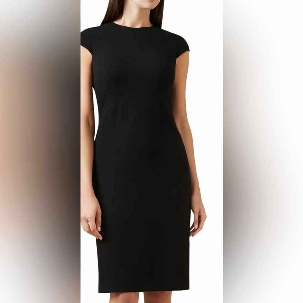 Hobbs London Kristy Little Black Dress Textured Pique Fabric Cap Sleeves UK 10